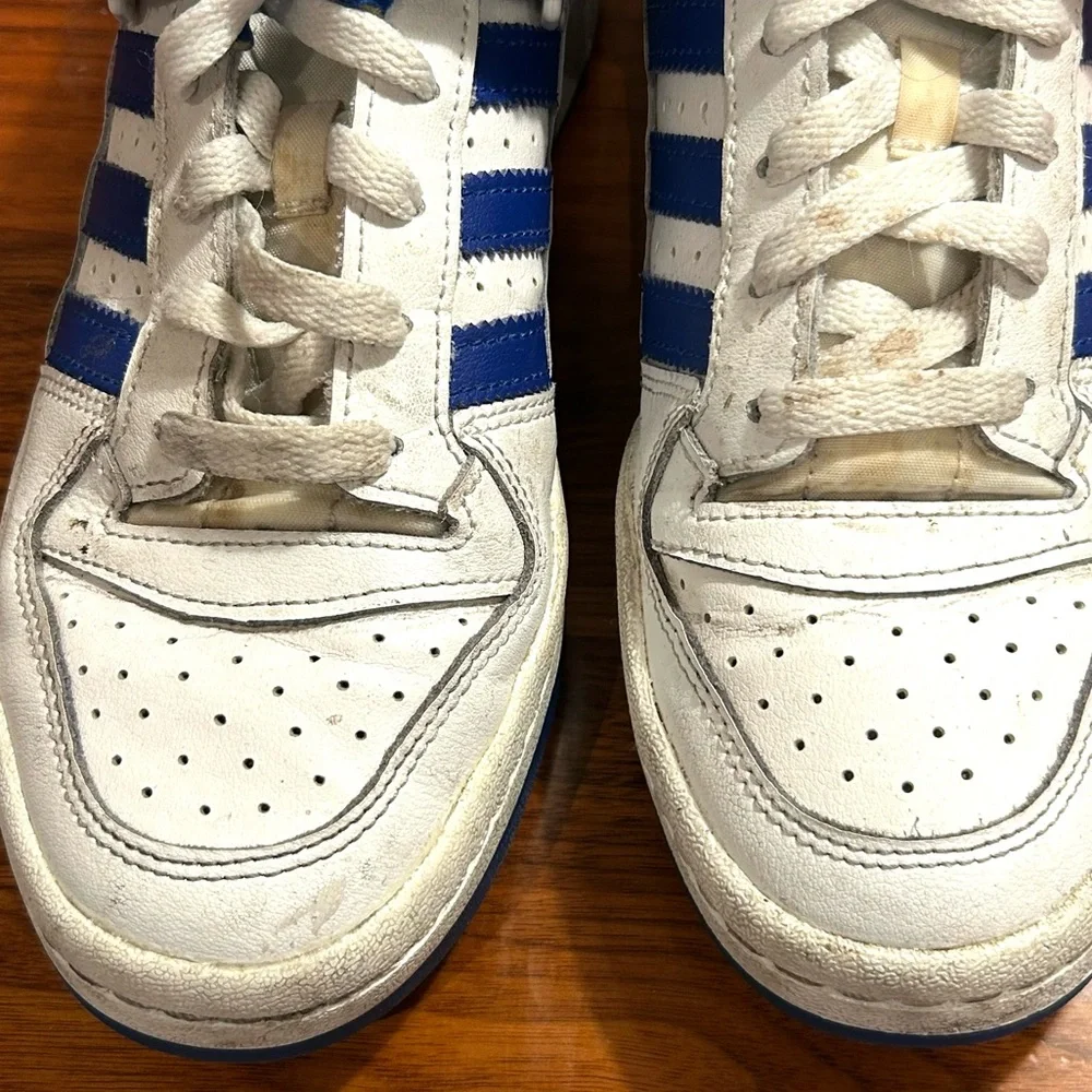 Adidas Forum Low Top White and Royal Blue Sneakers